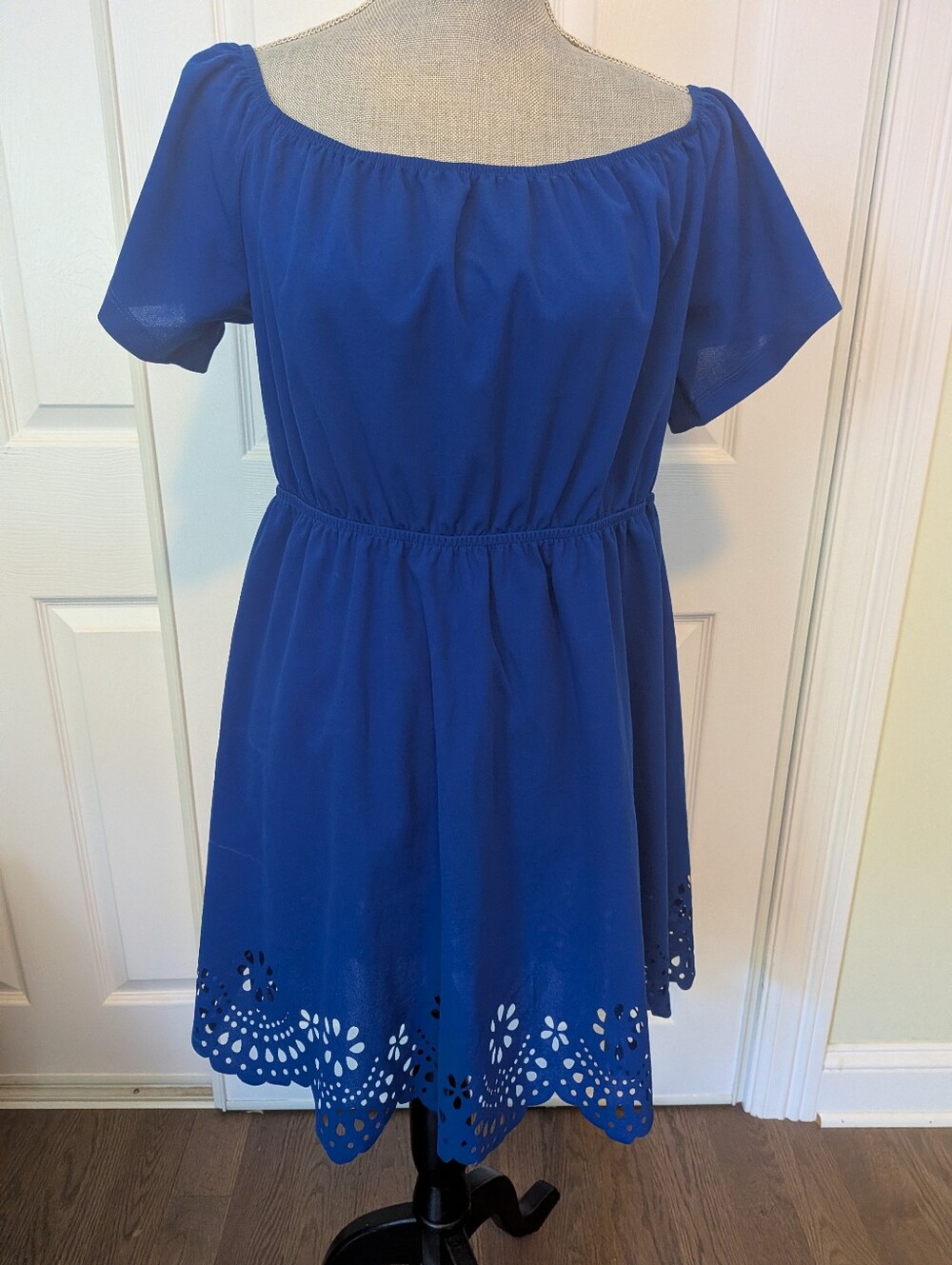 SHEIN Curve Royal Blue Off-Shoulder Cutout-Hem Girls' Dress